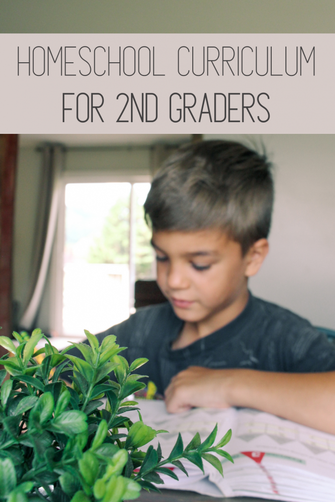boy writing in math book with text that reads homeschool curriculum for 2nd graders
