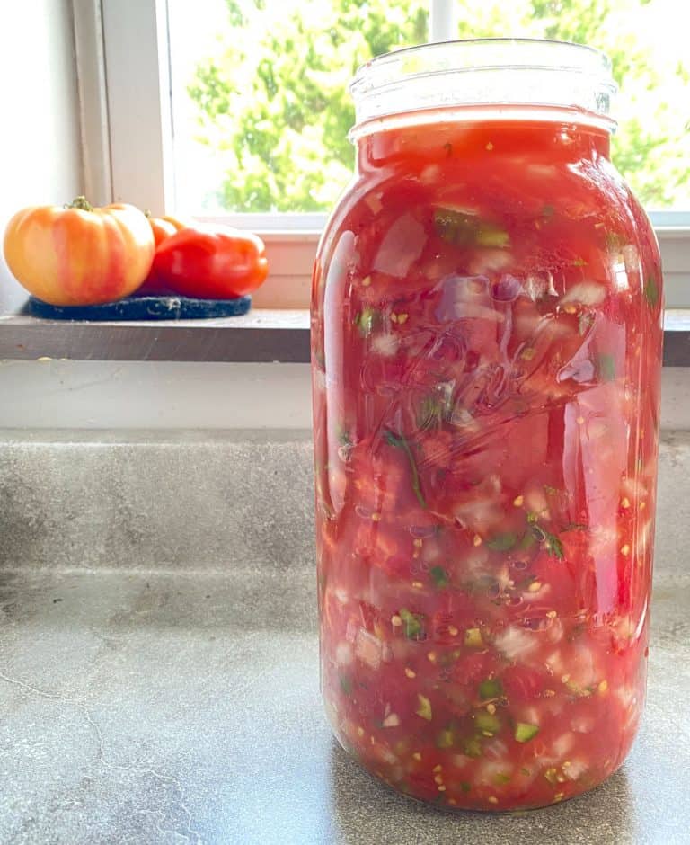 fermented pico de gallo in half gallon mason jar
