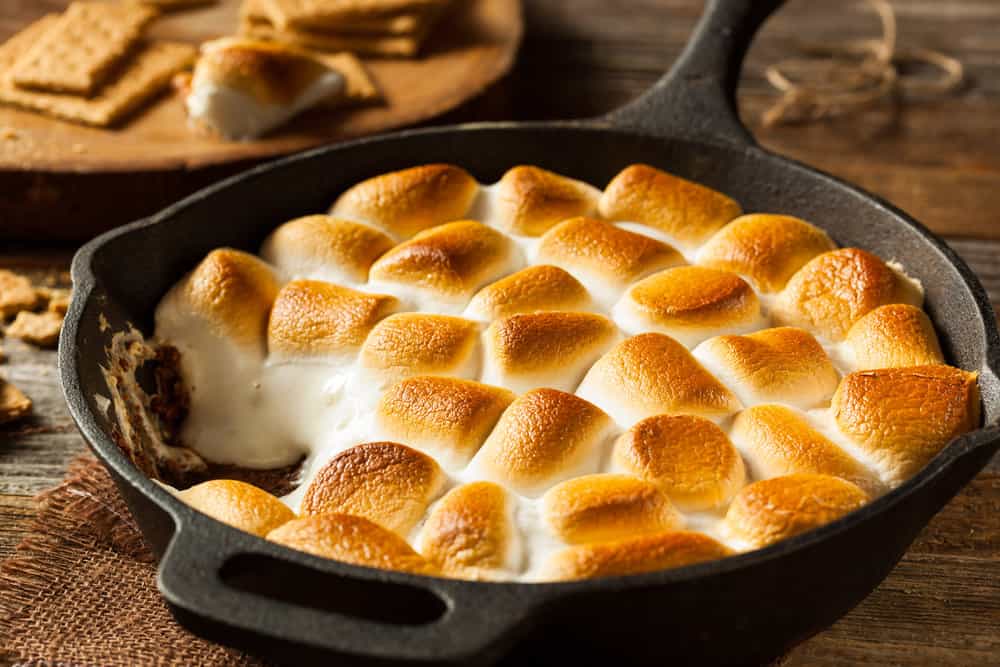 s'mores dip in cast iron skillet