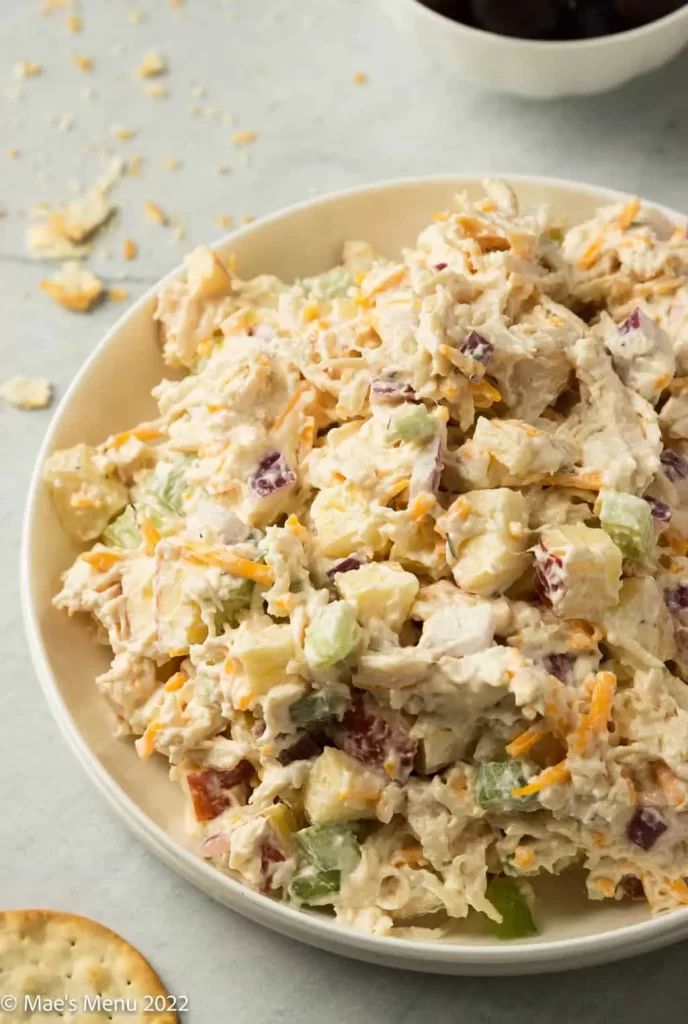 chicken salad made with rotisserie chicken in a bowl