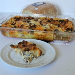 breakfast casserole made with sourdough bread served